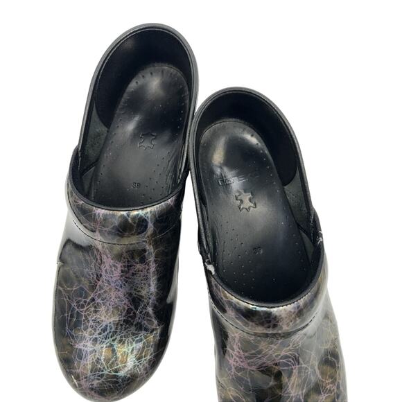 Dansko Women Professional Iridescent Printed Black Leather Clogs Size 39 US 8 - Picture 8 of 9
